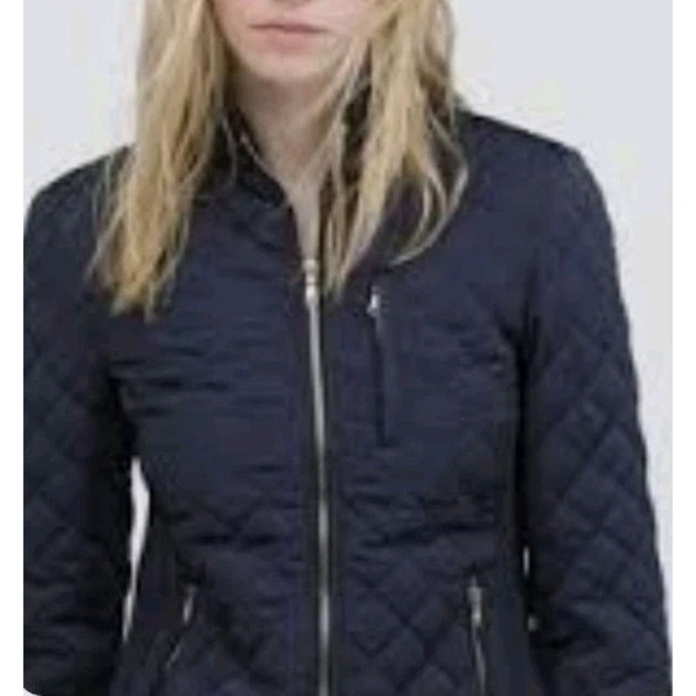 H&M Womens Jacket Sz S Navy Lightweight Full-Zip Quilted Minimalist